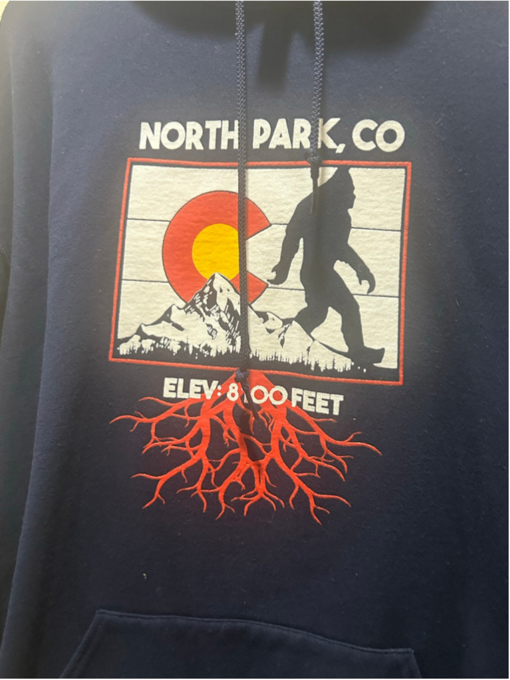 Unisex Jerzees North Park CO Bigfoot Graphic Hoodie Navy Blue XL